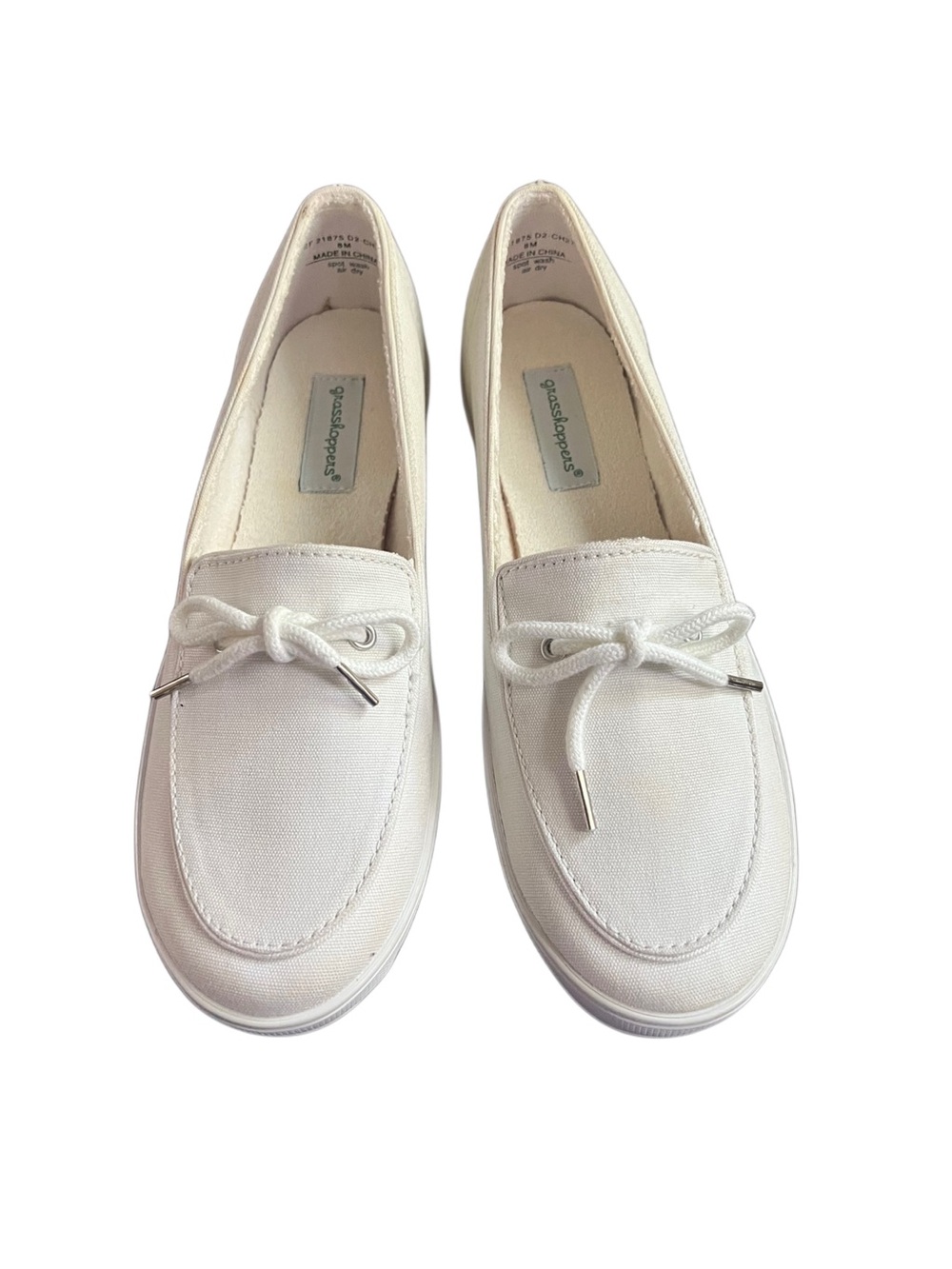 Grasshoppers White Canvas Bow Slip-On Loafers Size 8
